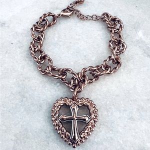 Gold Heart Cross Bracelet